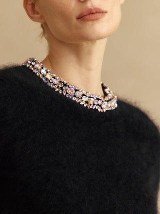 Jeweled Cashmere Short-Sleeve Sweater