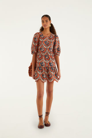 Victorian Floral Terracotta Mini Dress