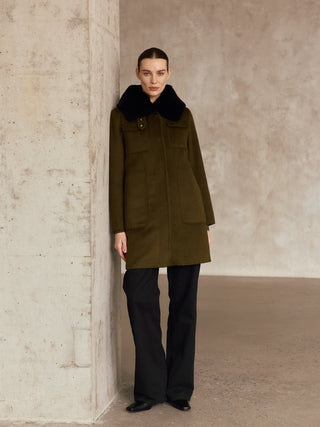 Military Shearling Collar Coat + Removable Liner