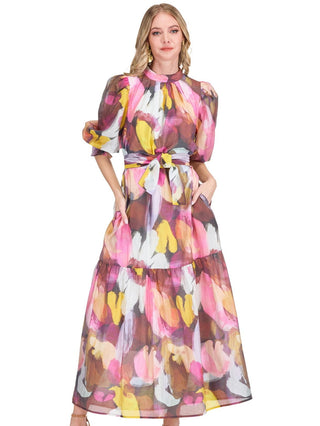 Pleated Neck Maxi Dress - Harvest Brush