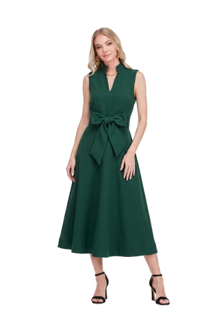 Stand Collar Fit & Flare 50" Dress